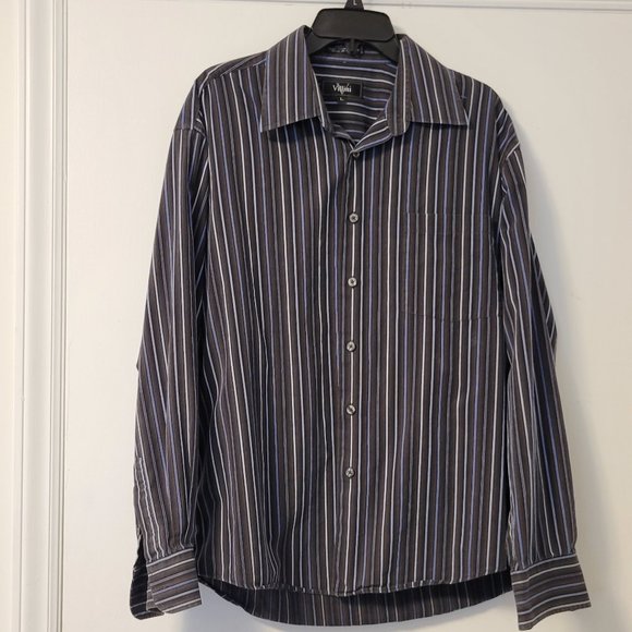 Villini (Roberto) men's black & blue striped long sleeve button up size: L - Picture 1 of 2